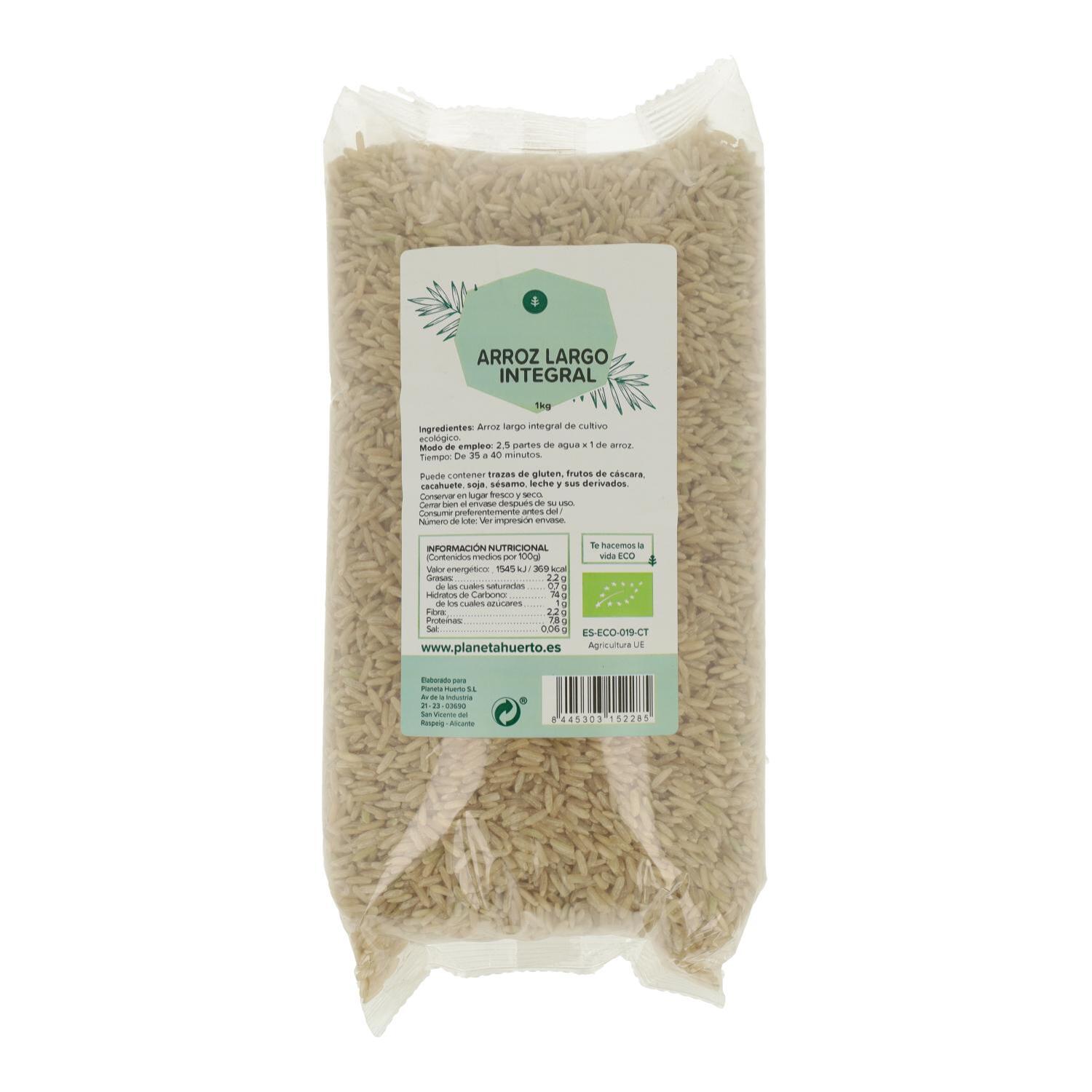 PLANETA HUERTO | Arroz Largo Integral ECO 1 kg - Arroz Integral Ecológico de Grano Largo, Rico en Fibra y Proteínas, Ideal para Platos Saludables y Energéticos