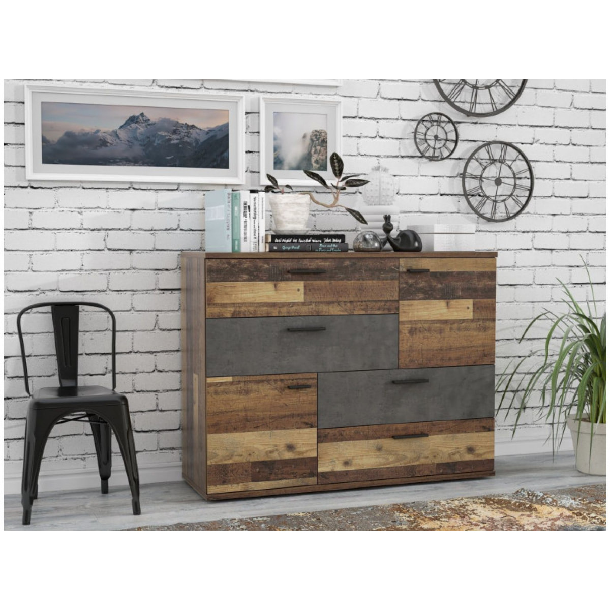 Commode 2 portes 4 tiroirs en bois - 5 coloris - SKY