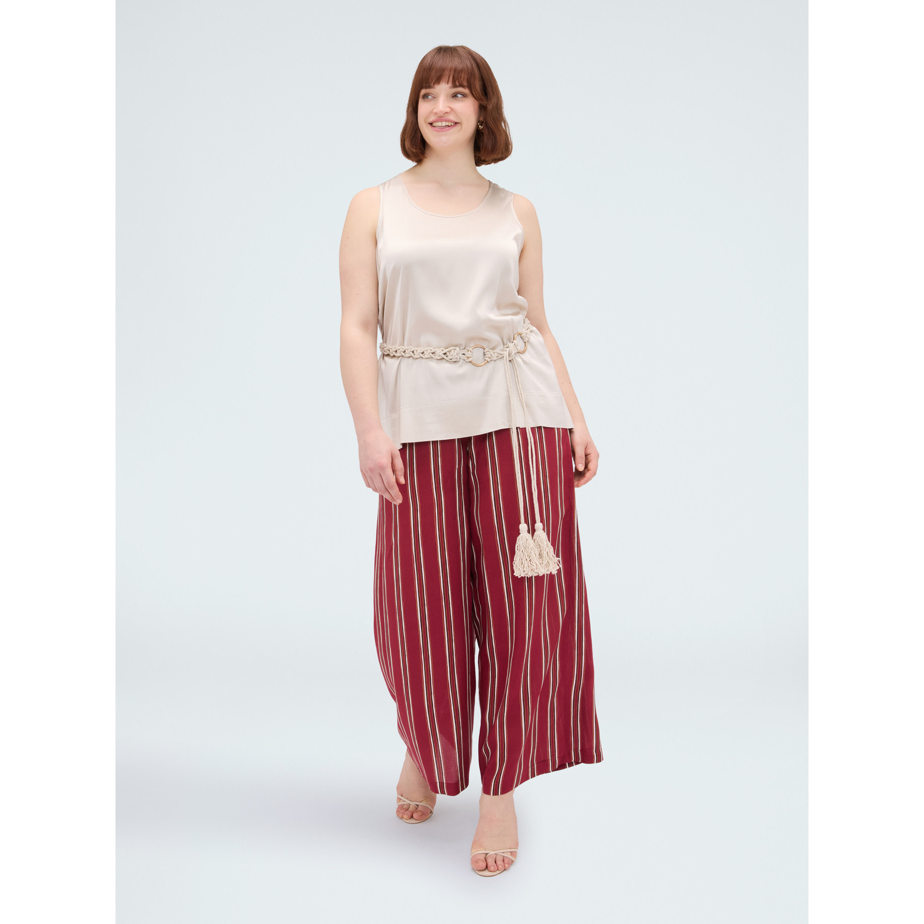 Fiorella Rubino - Pantalones Wide Leg de viscosa a rayas - Burgundy