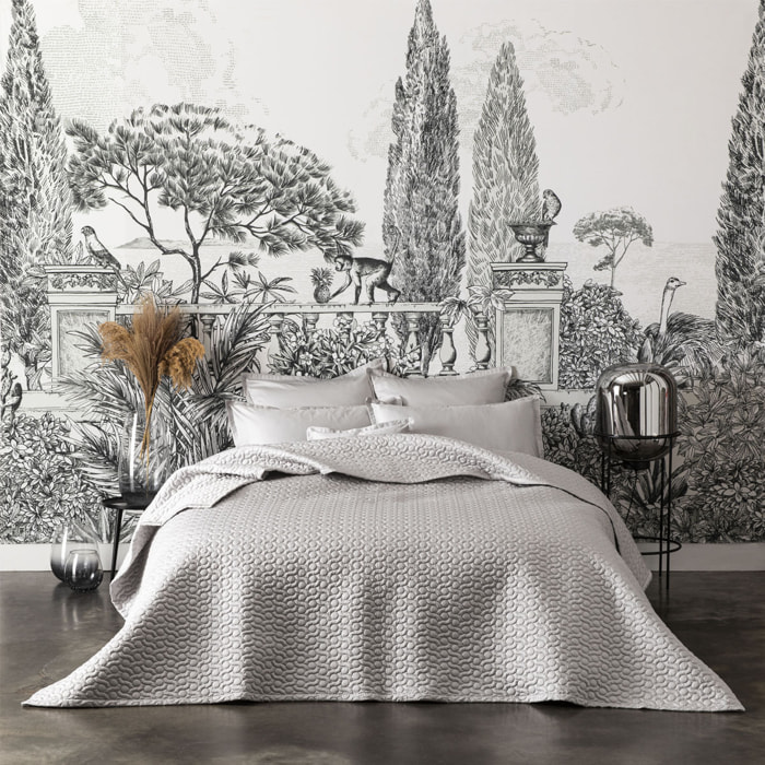 Couvre-lit matelassé uni en satin de coton bio, POESIE, Gris