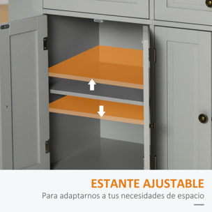 Isla de Cocina con Ruedas Carro de Cocina con 2 Cajones 4 Puertas Especiero Encimera de Madera y Barra Lateral para Comedor 111x44,5x82,5 cm Gris