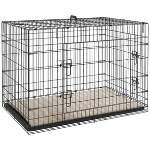 Jaula para Perros Plegable, Jaula para Perros Extragrandes con Cojín, 2 Puertas, Bandeja Extraíble y Marco de Alambre Metálico, 106x71,5x76 cm, Negro y Beige