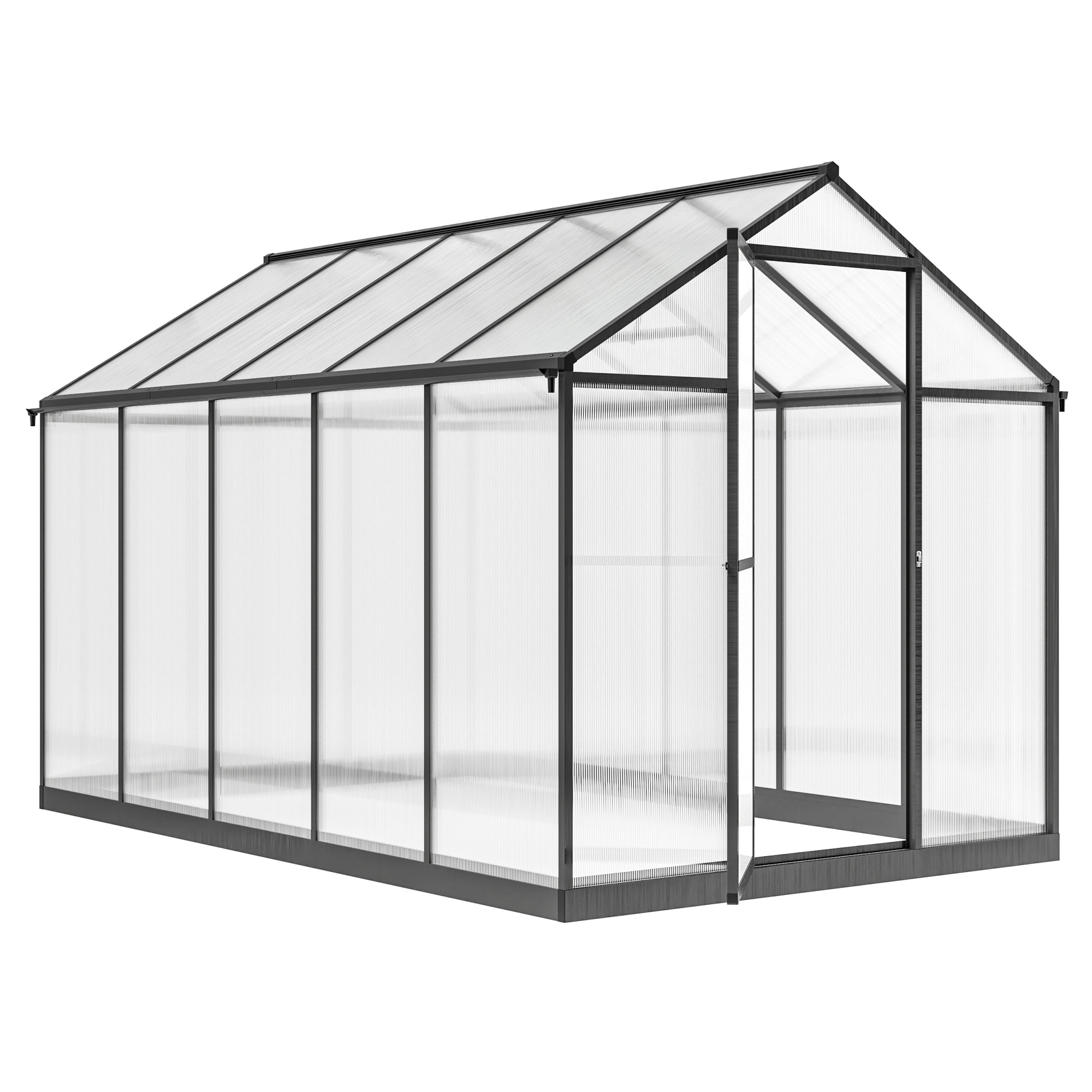 Serre de jardin alu polycarbonate 5,5 m² dim. 3,03x1,83x1,95m fondation lucarne porte loquet anthracite
