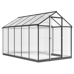 Serre de jardin alu polycarbonate 5,5 m² dim. 3,03x1,83x1,95m fondation lucarne porte loquet anthracite