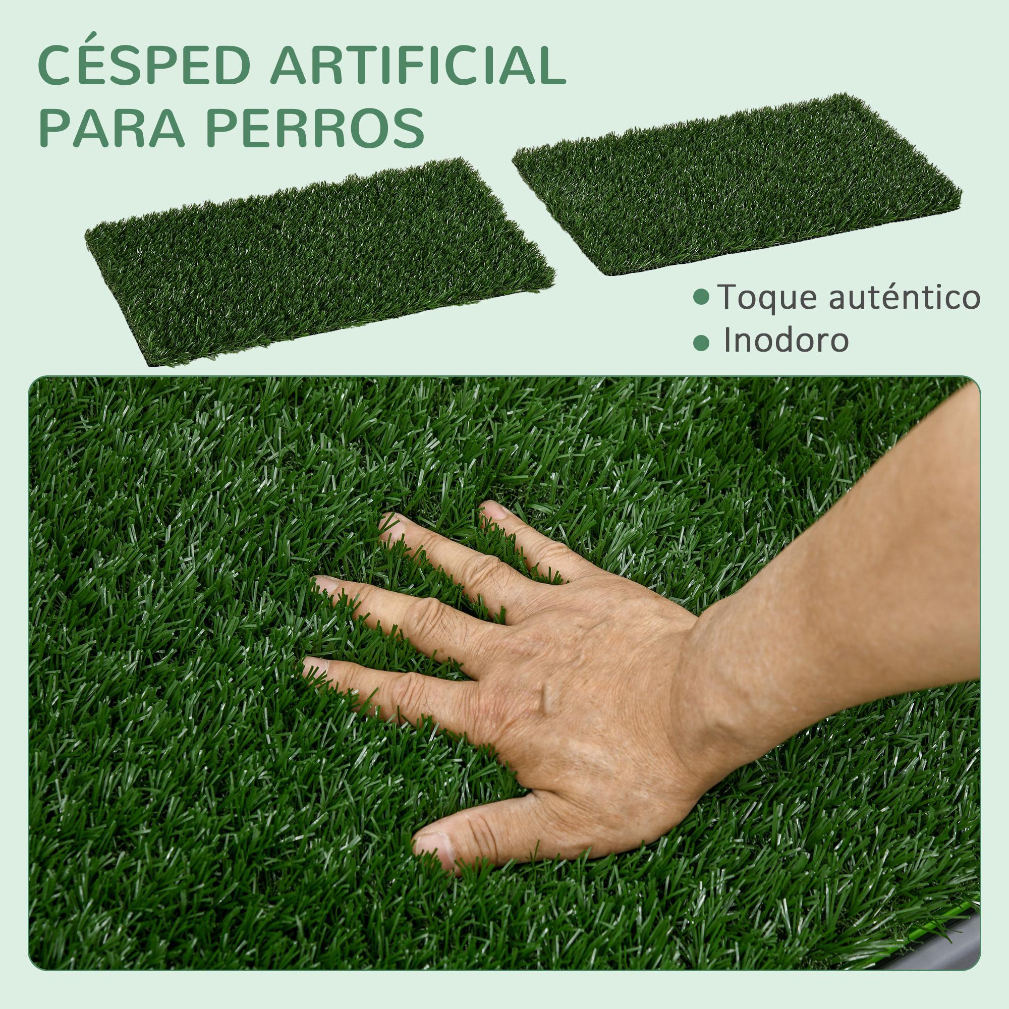 Inodoro para Perros con 2 Céspedes Artificiales Arenero para Perros con Rejilla y Bandeja para Entrenamiento de Cachorros en Exterior e Interior 67x41x3,5 cm Verde