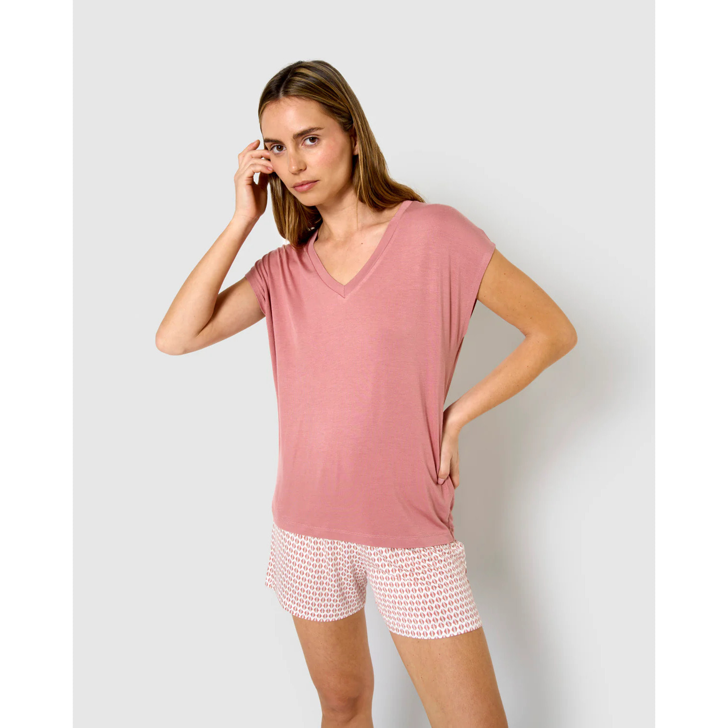 Pijama corto viscosa dune rosa