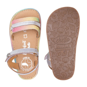 SANDALIA BAREFOOT PIEL CHETTO TIRAS METALIZADAS PLATA