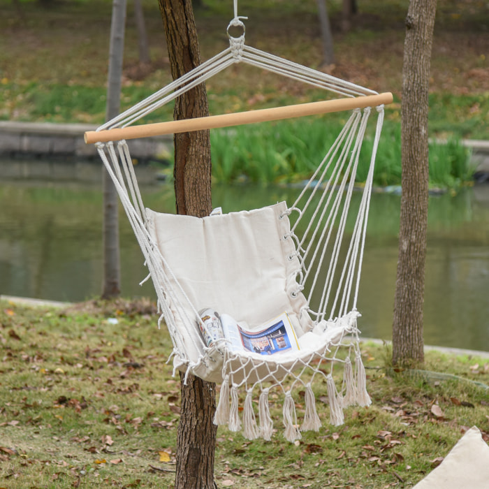 Chaise suspendue chaise hamac de voyage portable assise dossier rembourrés macramé coton polyester beige