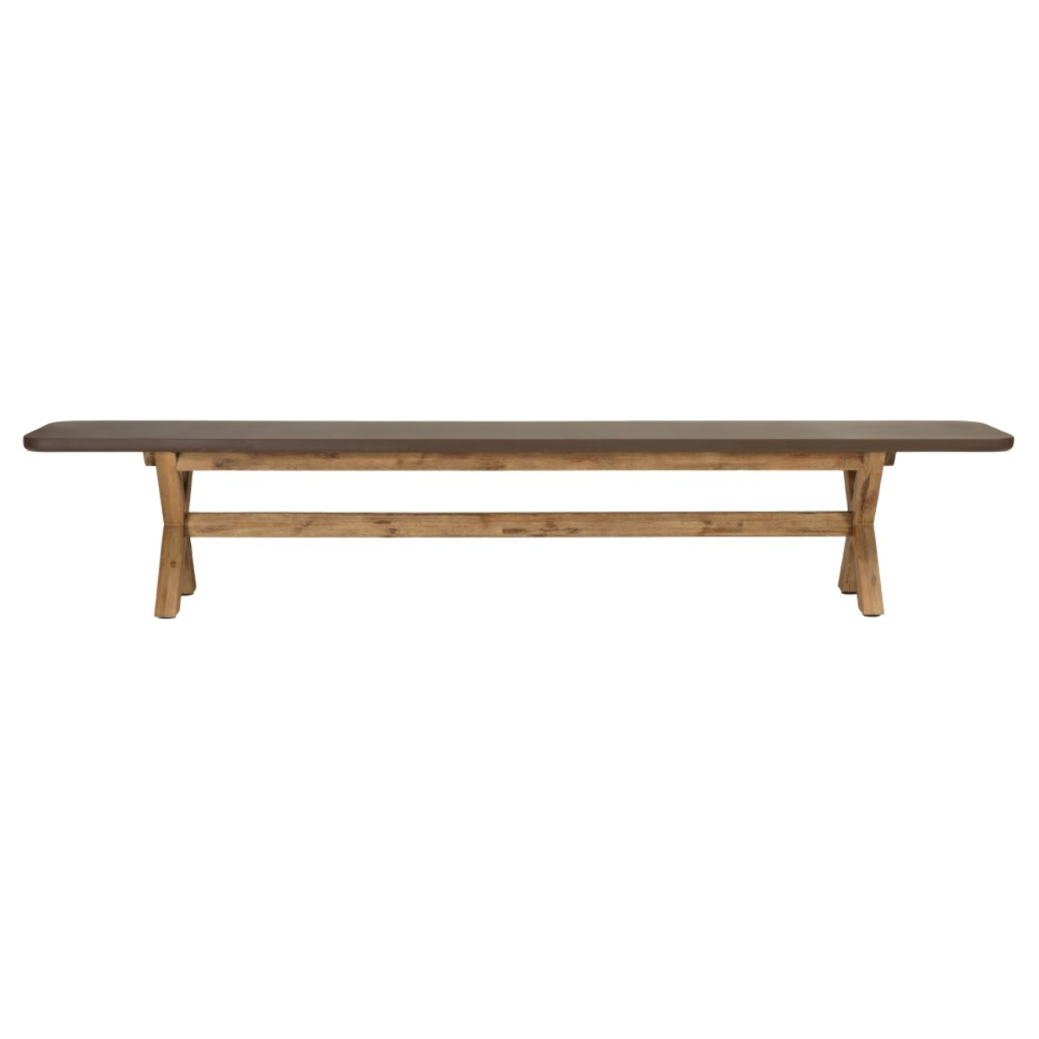 NESTOR - Ensemble table et bancs effet béton marron pieds en bois d'acacia