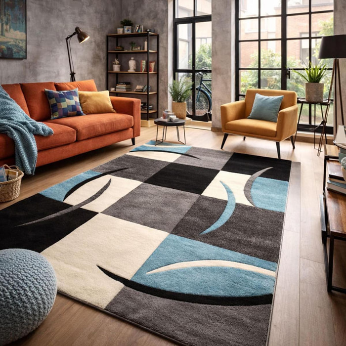 Tapis salon et chambre tissé motif damier TIHO