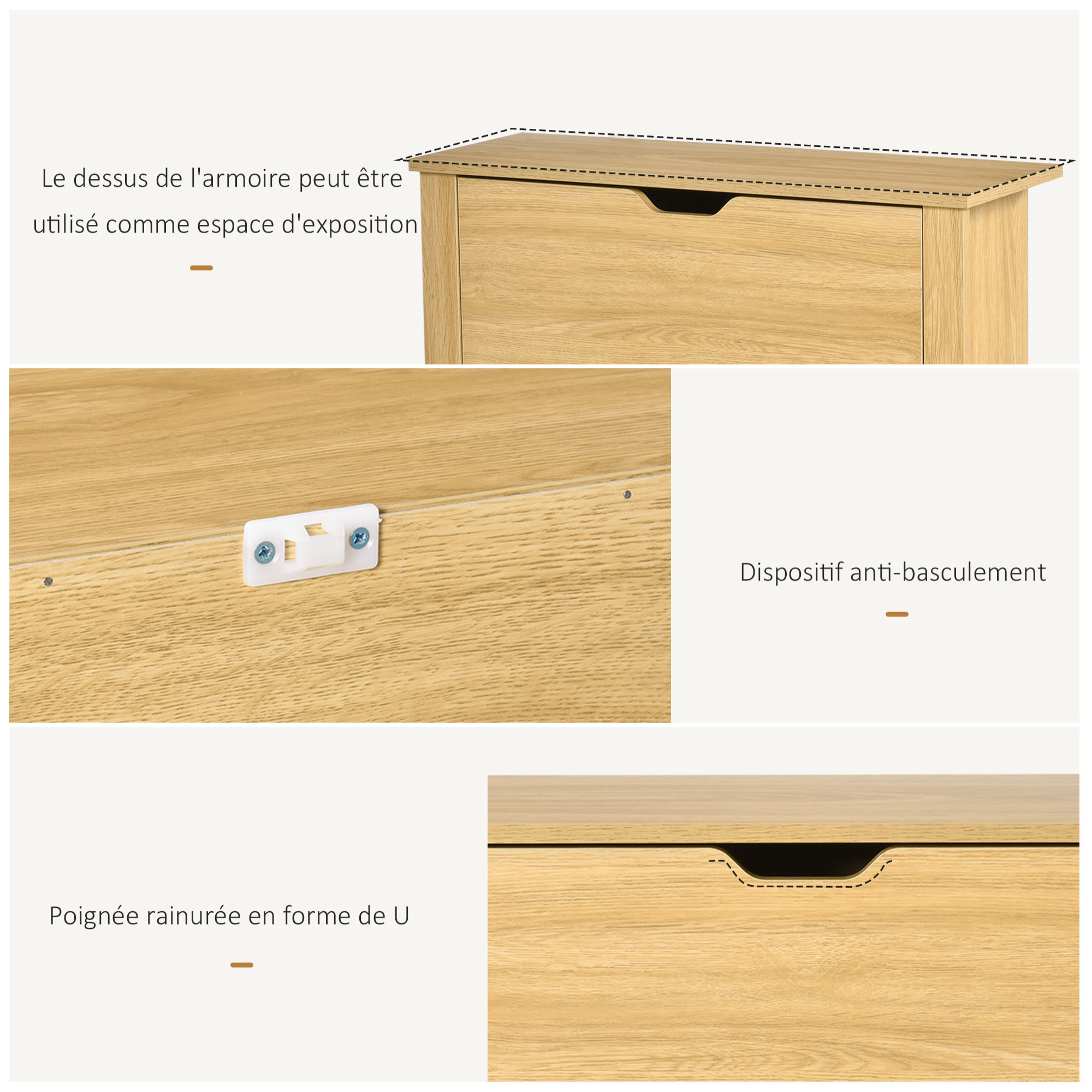 Armoire à chaussures 2 portes abattantes 2 compartiments panneaux particules aspect bois
