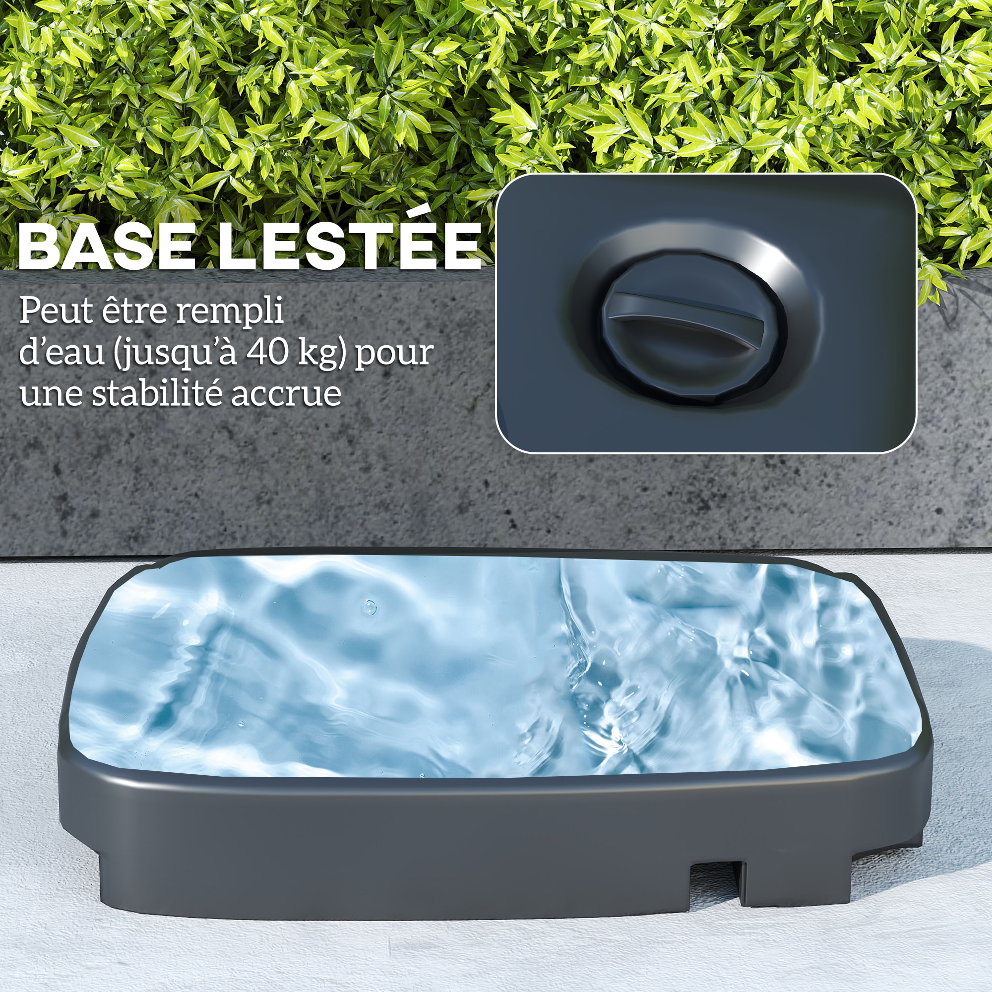 Parasol déporté carré double toit polyester gris clair