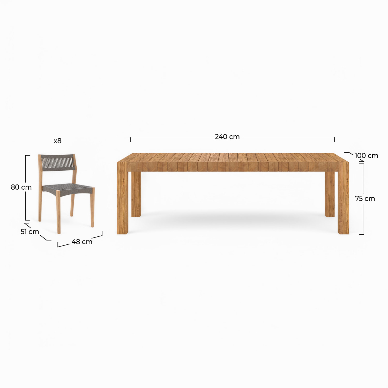 Table et chaises de jardin 8 personnes en bois - Zia