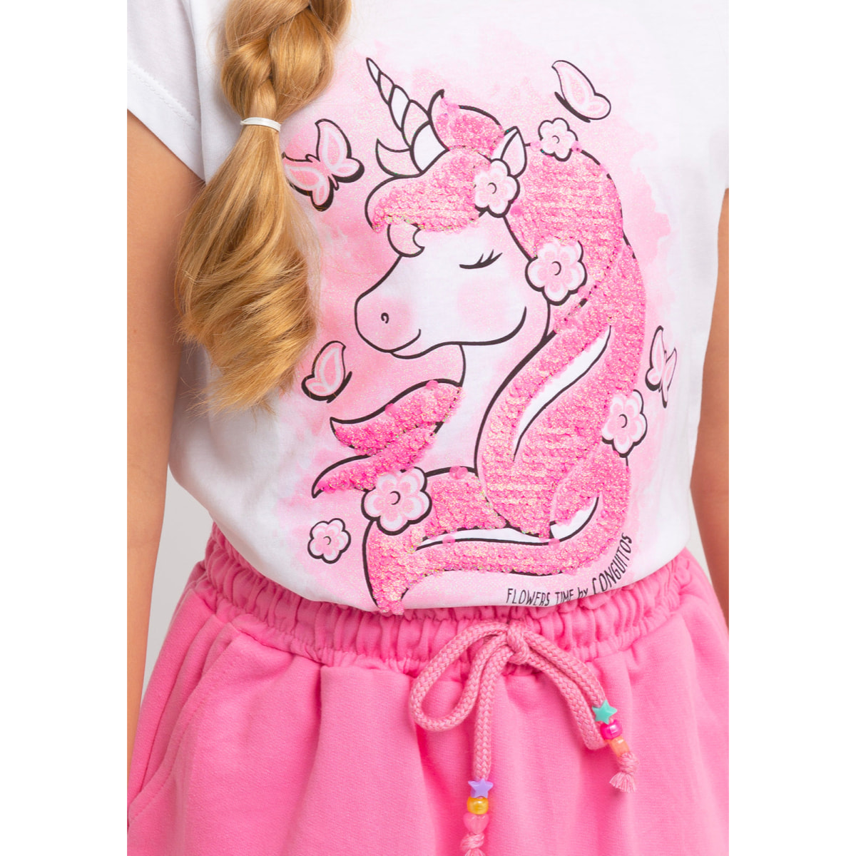 Camiseta de Nina Unicornio Lentejuelas En Blanco