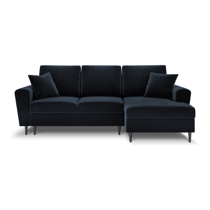 Canapé d'angle droit convertible avec coffre de rangement "Kyoto" 4 places en velours bleu foncé