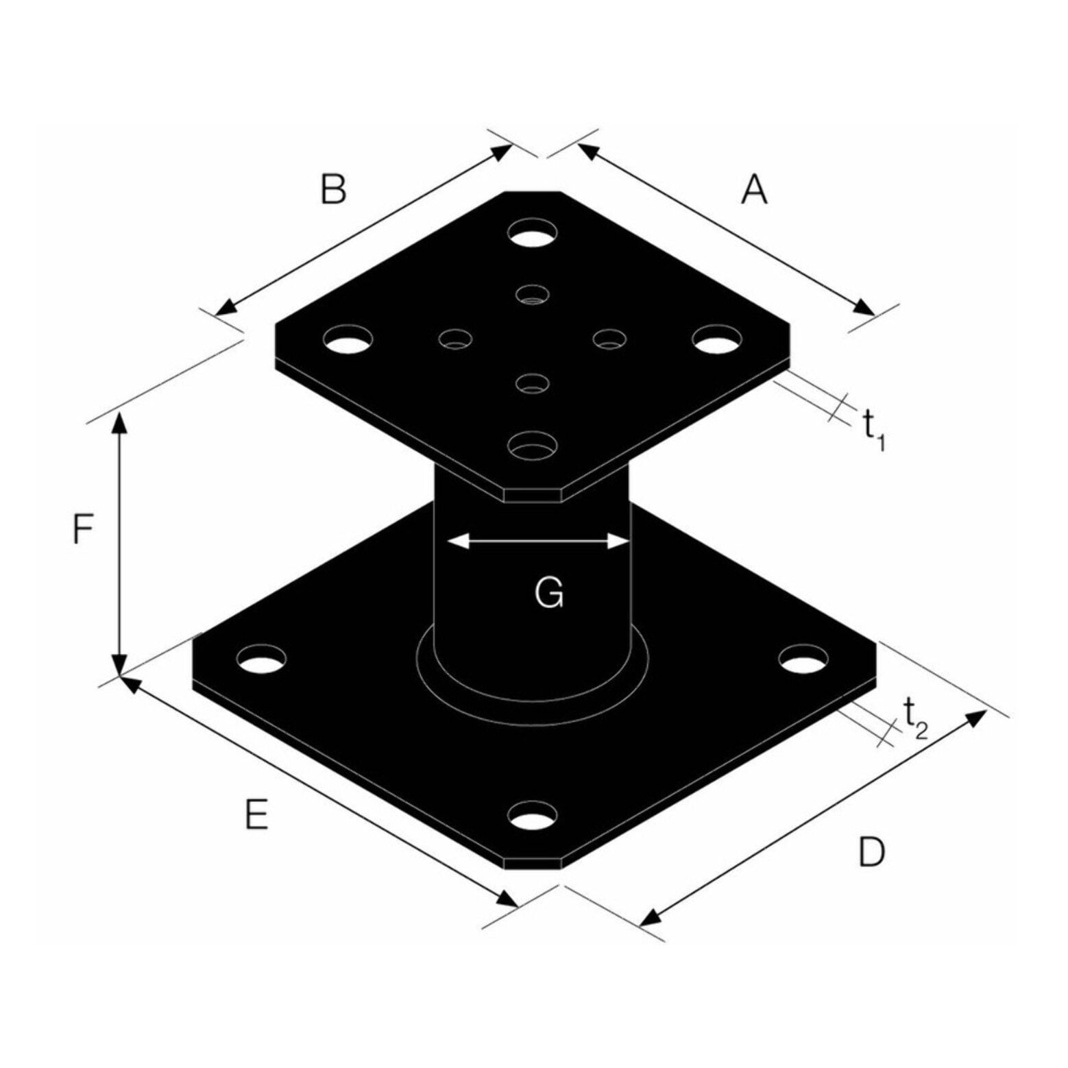 Pied de poteau fixe - Type A - Hauteur 100 mm - Finition noire - SIMPSON - PPA100PB