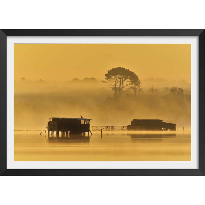 Affiche photo tonne landaise au petit matin Affiche + cadre en bois - Noir