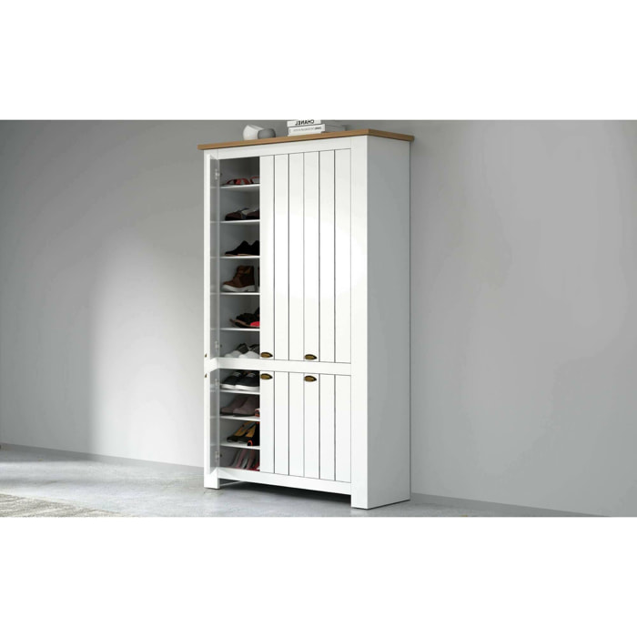 Scarpiera Apricena, Porta scarpe salvaspazio a 6 ante, Armadio multifunzione da ingresso, 114x42h200 cm, Bianco e Rovere