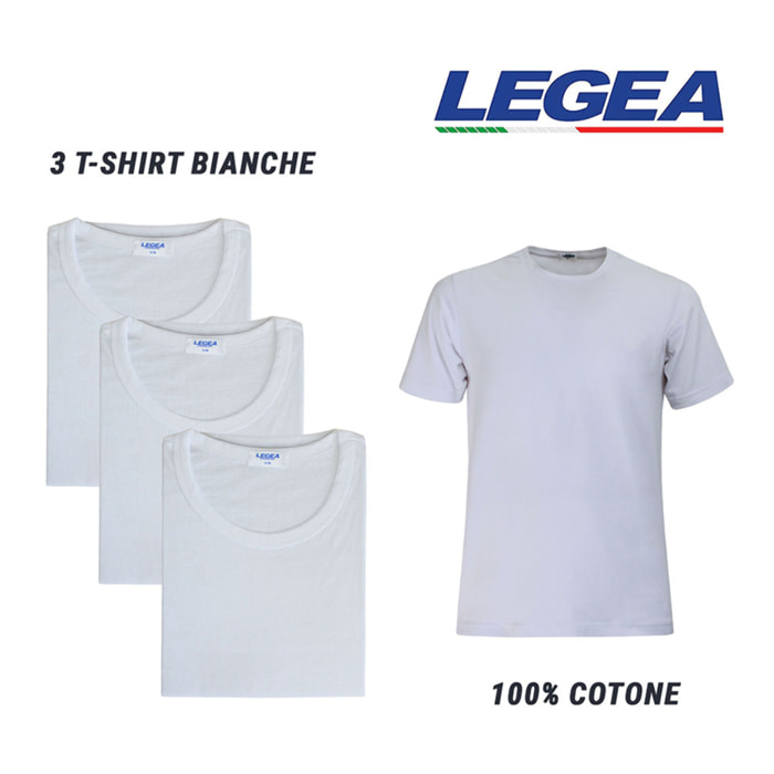 3 T-Shirt Uomo LEGEA Art. 830 Girocollo Bianco