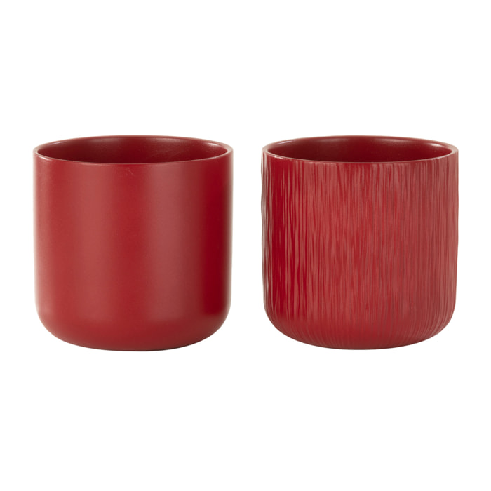 J-Line cache-pot Gen - céramique - rouge - medium - 2 pièces - Ø 15 cm