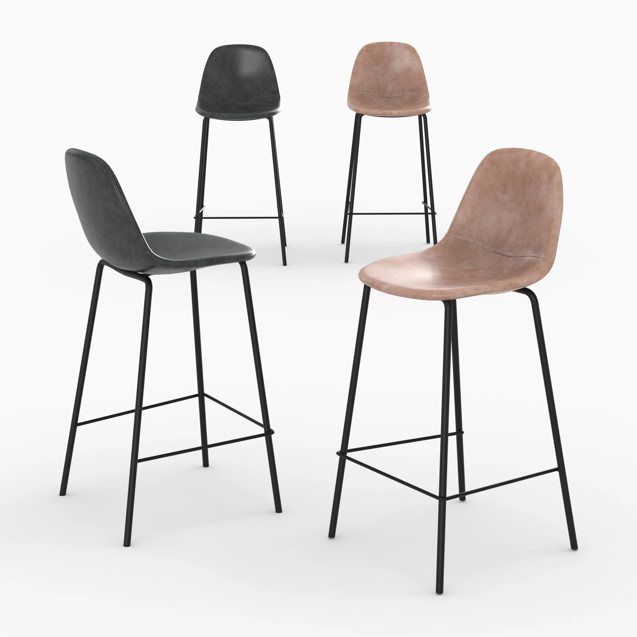 Pack 4 chaises pour îlot central taupe et gris/noir 65 cm - Henrik