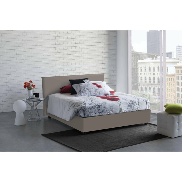 Letto matrimoniale Hackmanite, Letto contenitore con rivestimento in ecopelle, 100% Made in Italy, Apertura frontale, con materasso Cm 160x200 incluso, Tortora