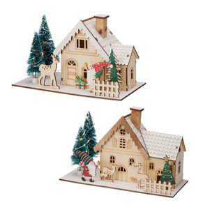 Casa navideña decorativa con 11 luces led en blanco cálido 20x10x12,5cm - 2 diseños (surtido)