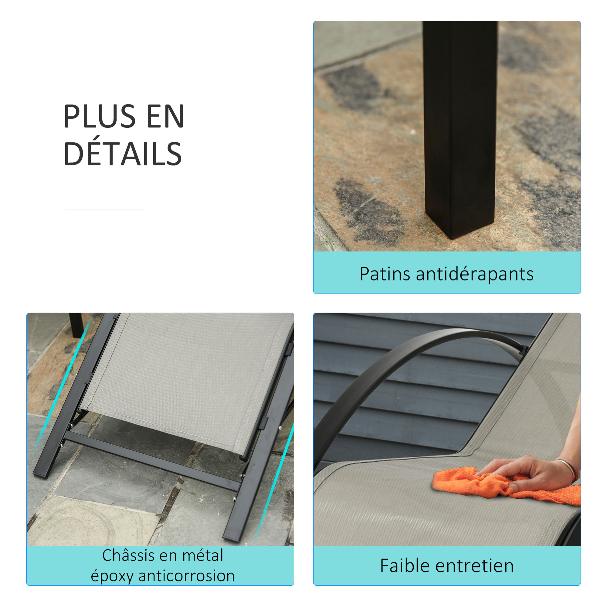 Lot de 2 bains de soleil – Design contemporain – Table incluse