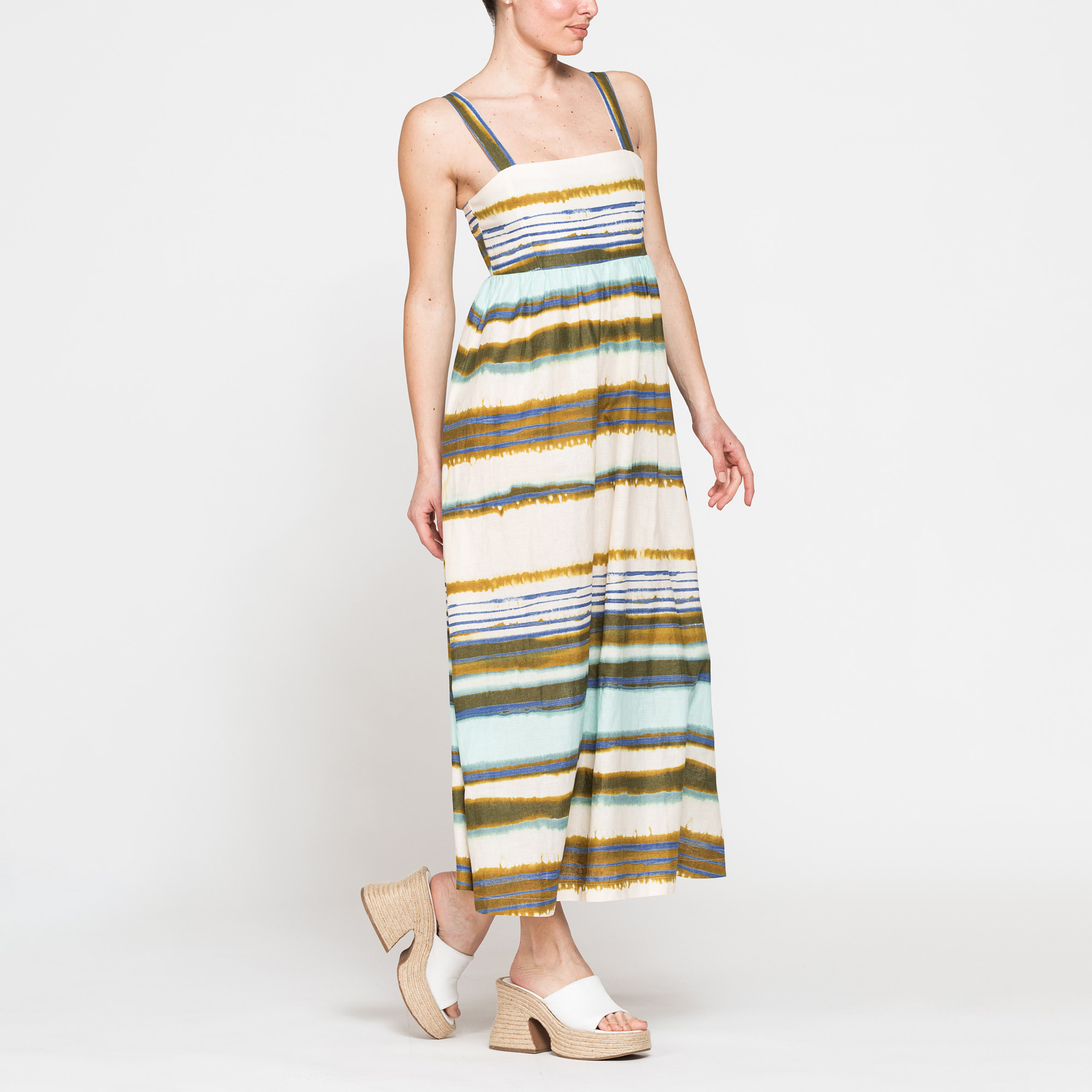 ABITO MIDI A STILE IMPERO IN LINO COTONE