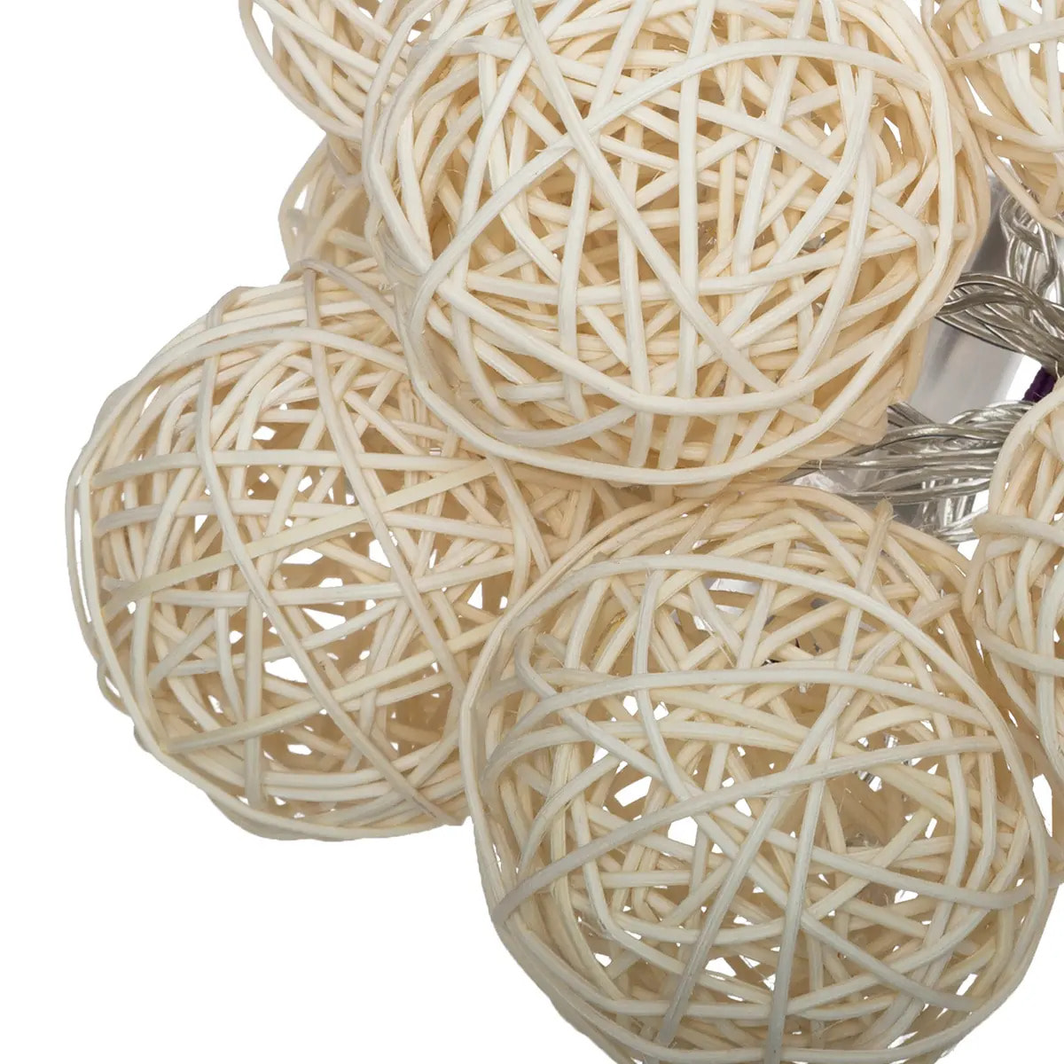 Guirlande LED "Rotin" 10 boules pile blanc ivoire L162cm