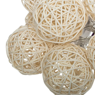 Guirlande LED "Rotin" 10 boules pile blanc ivoire L162cm