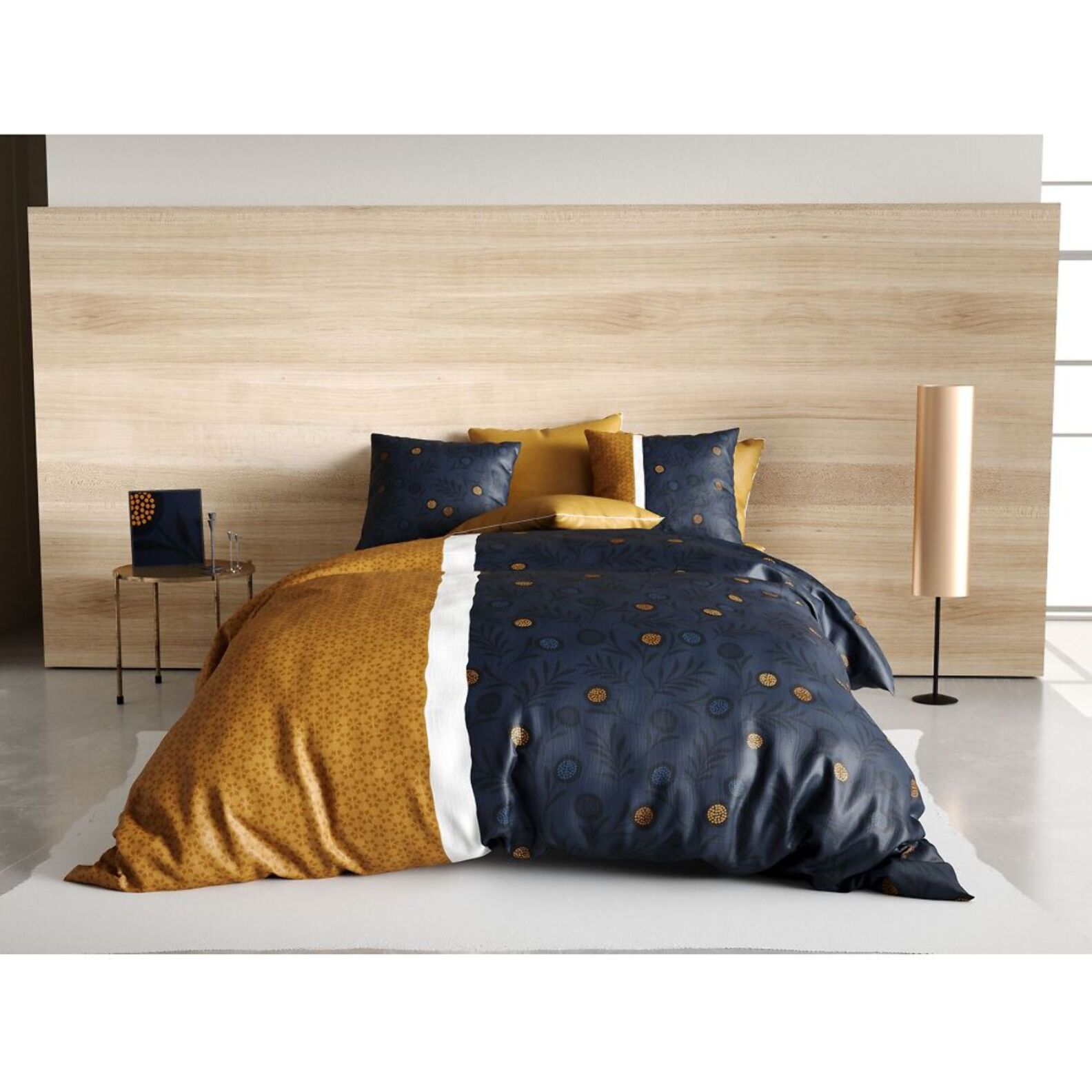 Parure housse de couette coton jaune
