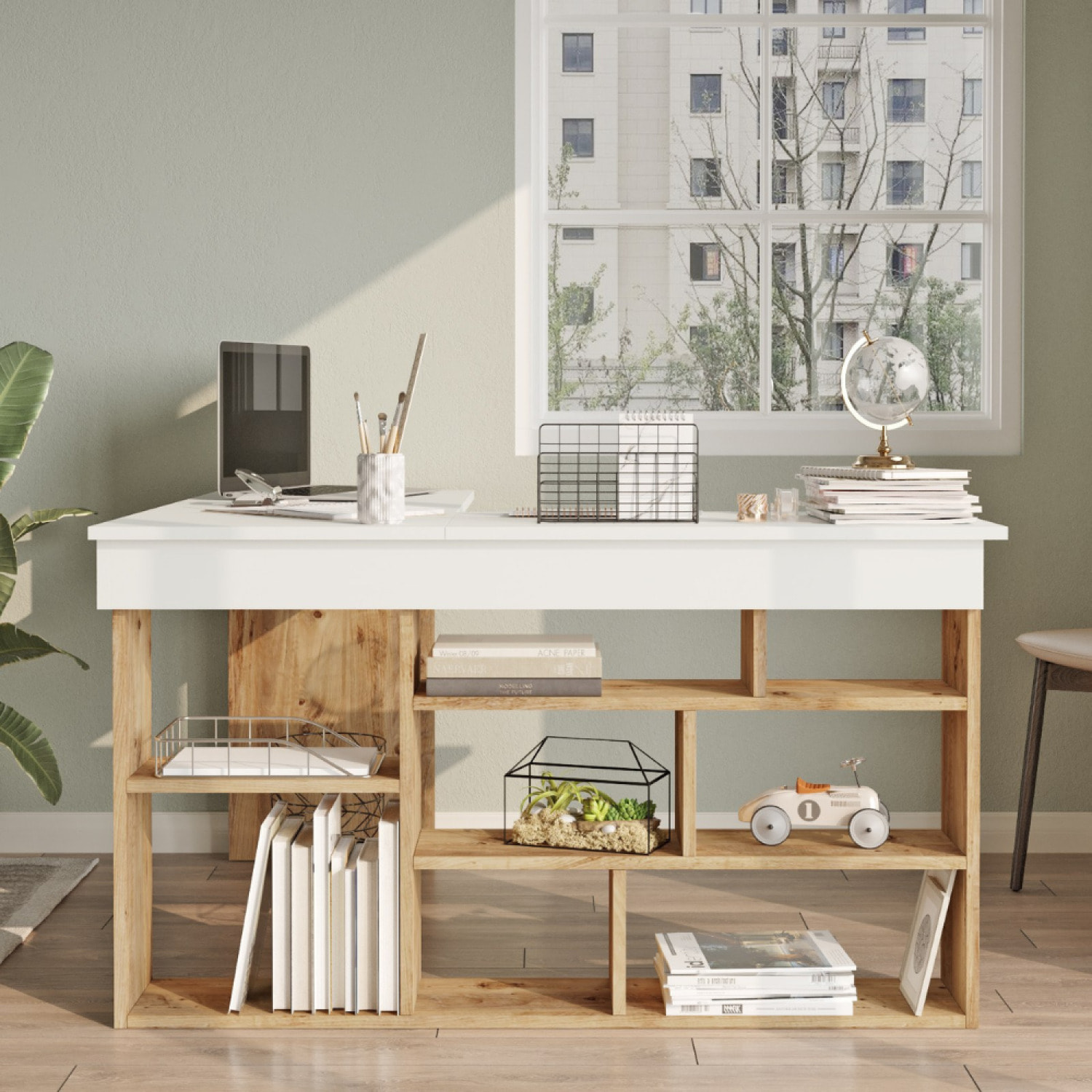 Bureau d'angle design avec étagères OITA