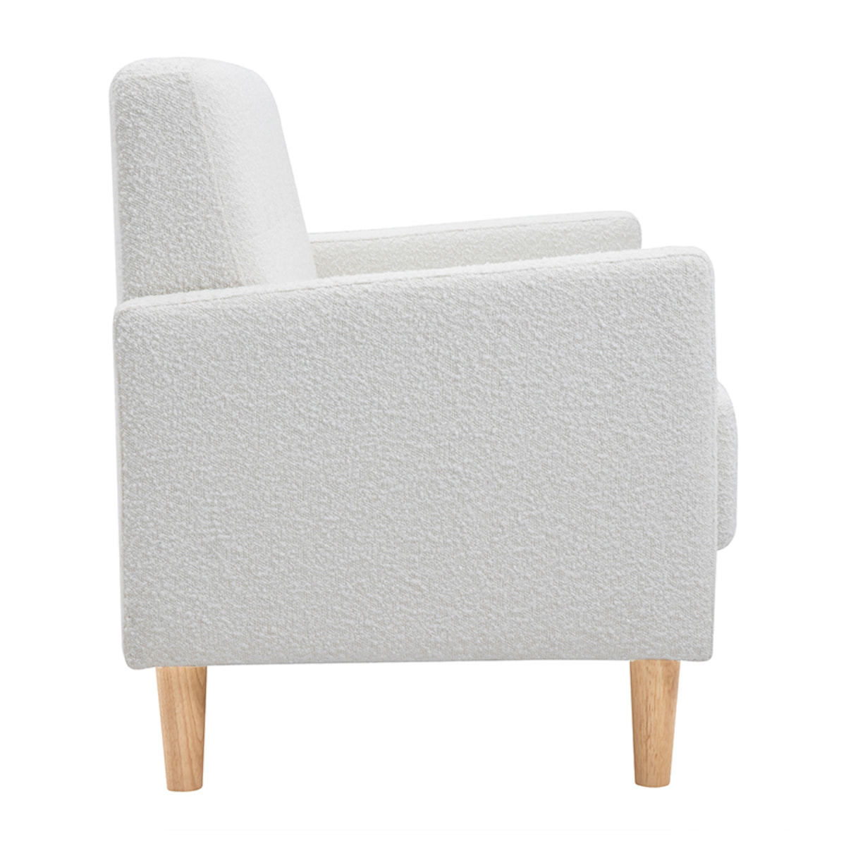 Canapé scandinave 2 places en tissu effet laine bouclée blanc et bois clair MOON