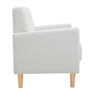 Canapé scandinave 2 places en tissu effet laine bouclée blanc et bois clair MOON