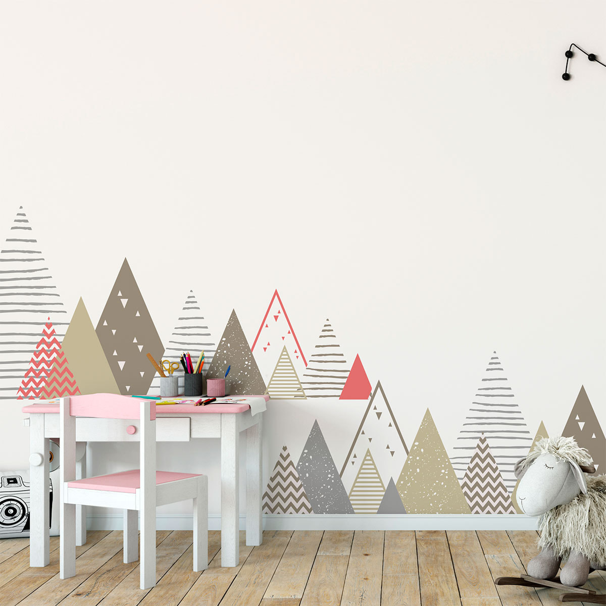 Stickers muraux enfants - Décoration chambre bébé - Autocollant Sticker mural géant enfant montagnes scandinaves ERVIKA