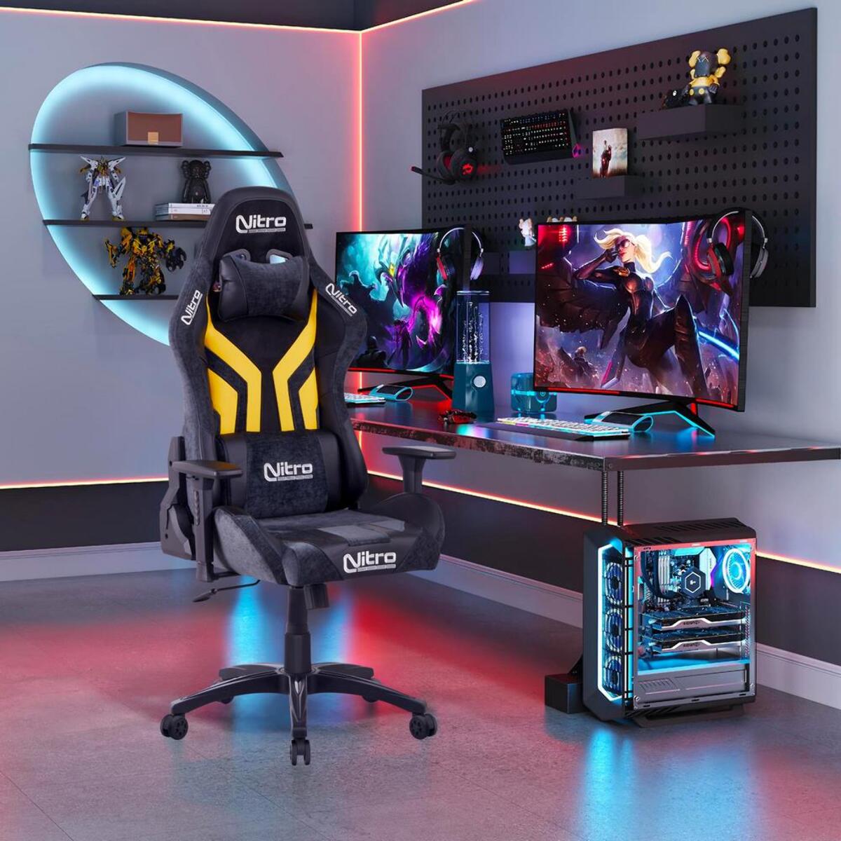 Sedia da gamer gialla e nera in PU con braccioli - Flyco