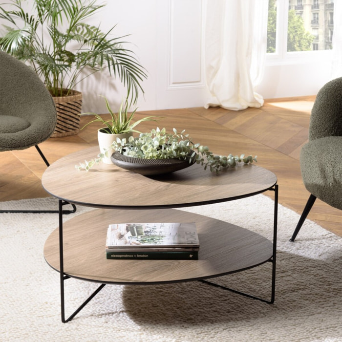 JULIA- Table basse 2 plateaux forme ovoïde couleur mocha pieds métal