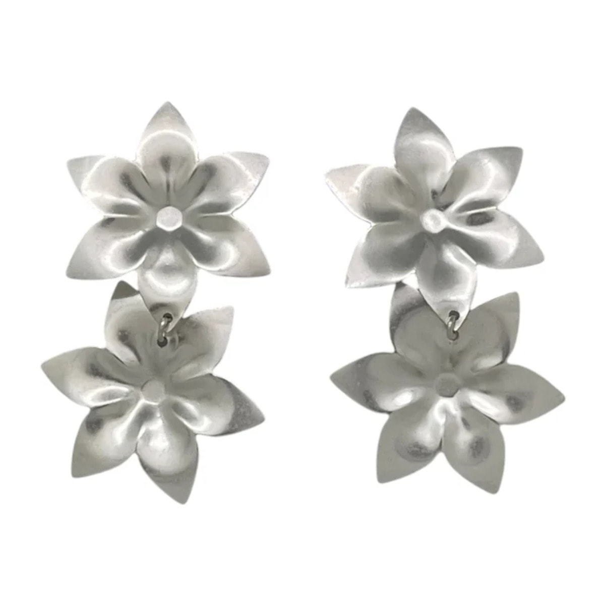Pendiente doble flor colgante laton plata10µ