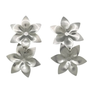 Pendiente doble flor colgante laton plata10µ