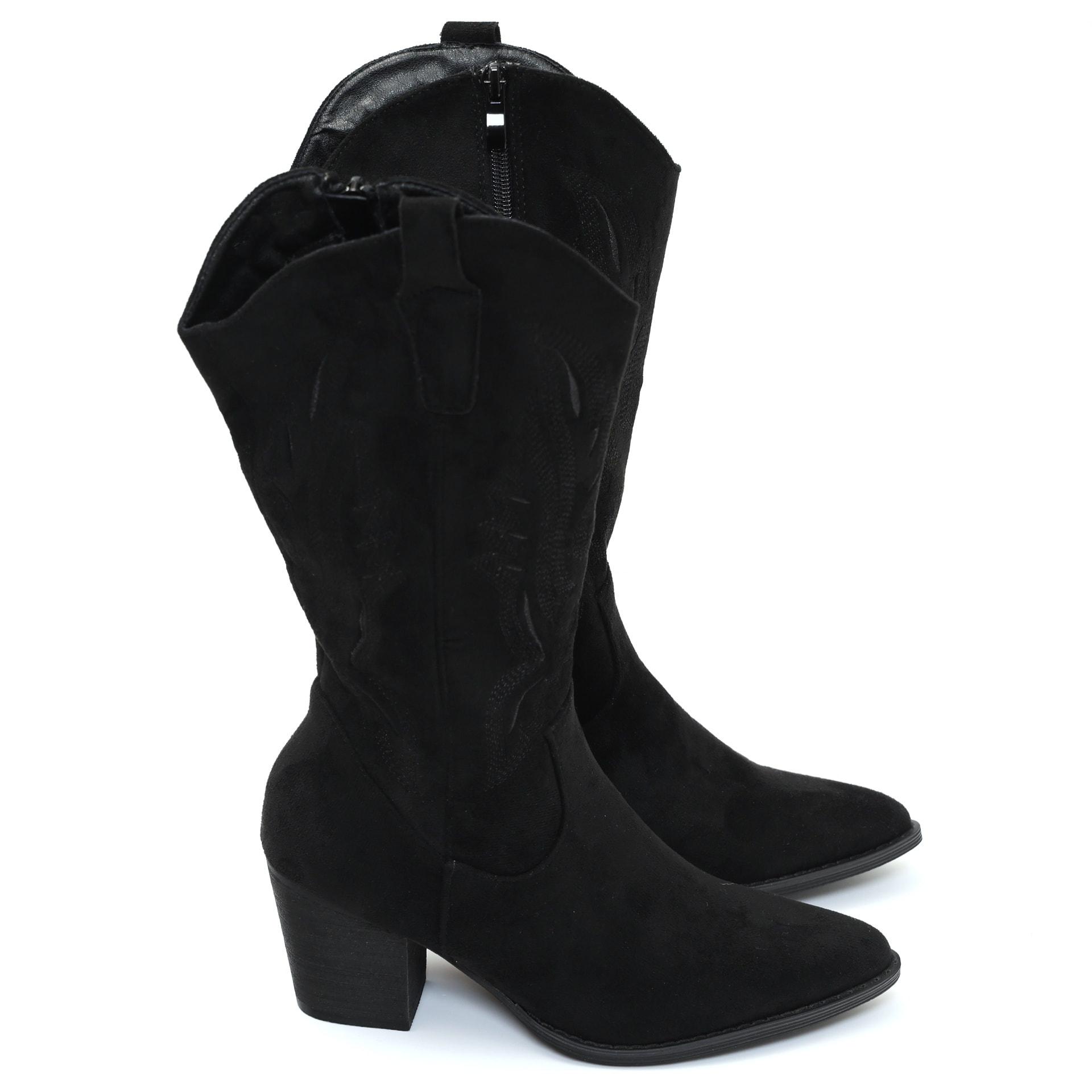 Stivali texani in simil pelle scamosciata con ricamo