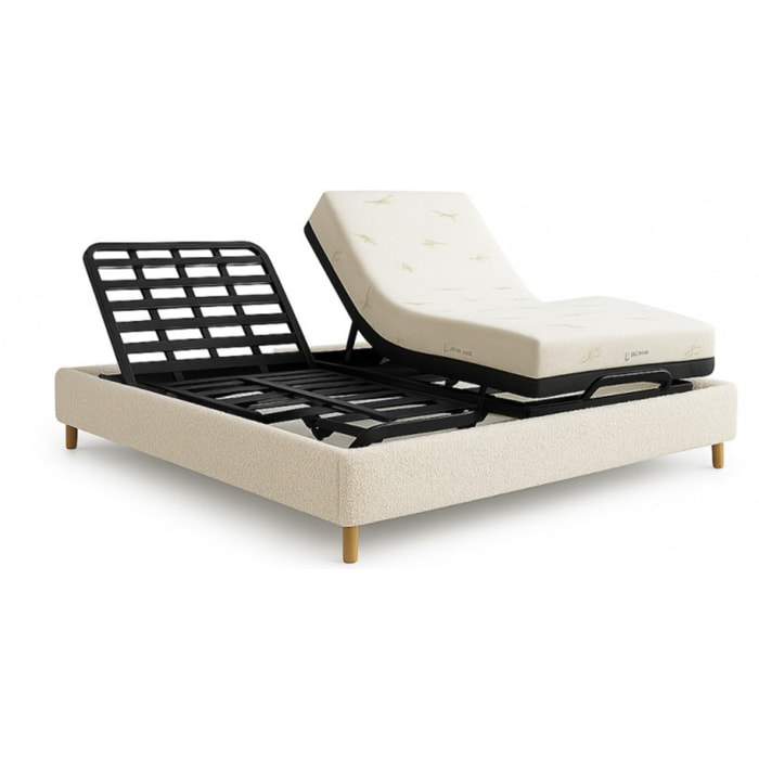 Ensemble lit électrique Ergoflex et matelas | Contour Bouclette | Sable
