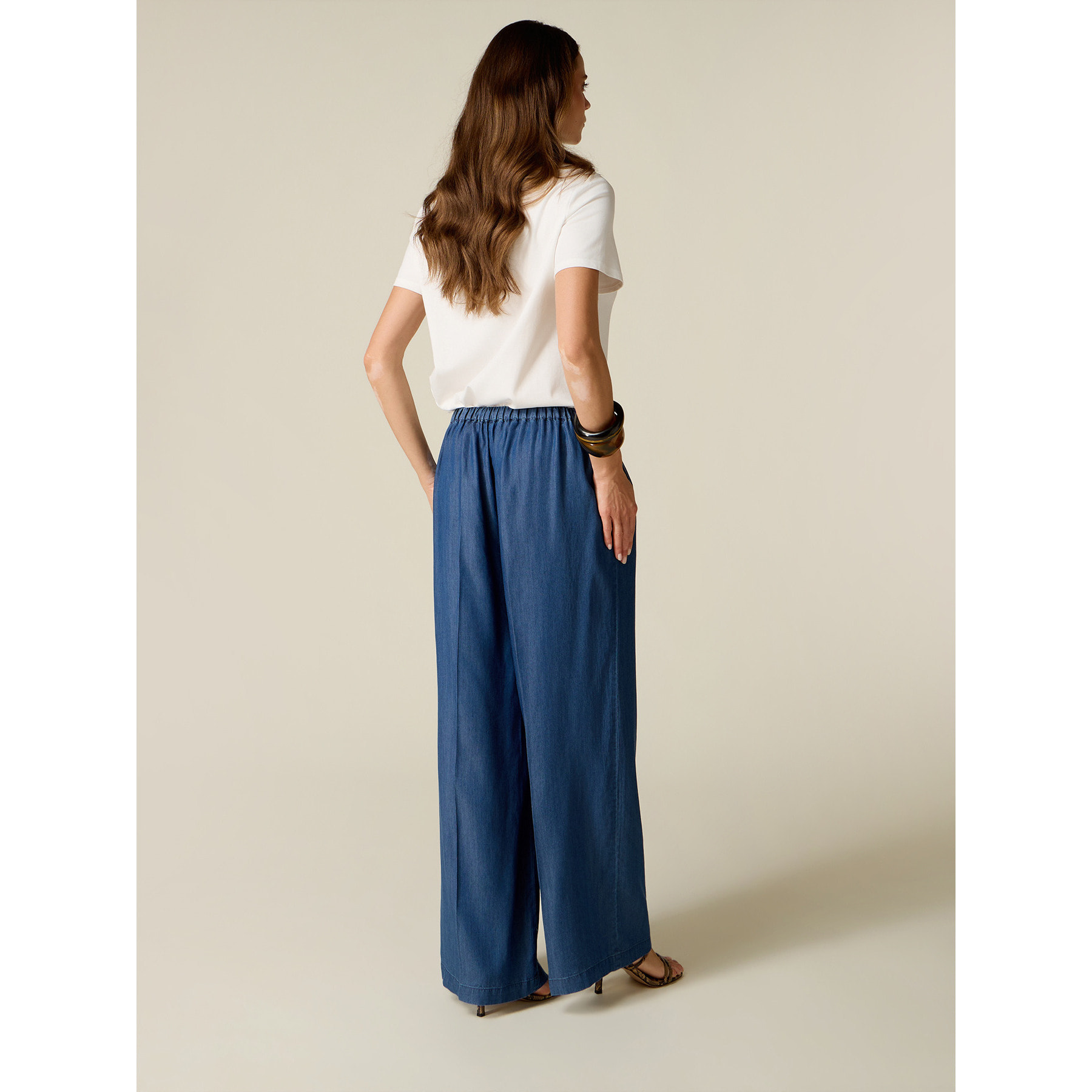Oltre - Pantaloni palazzo in tencel - Blu