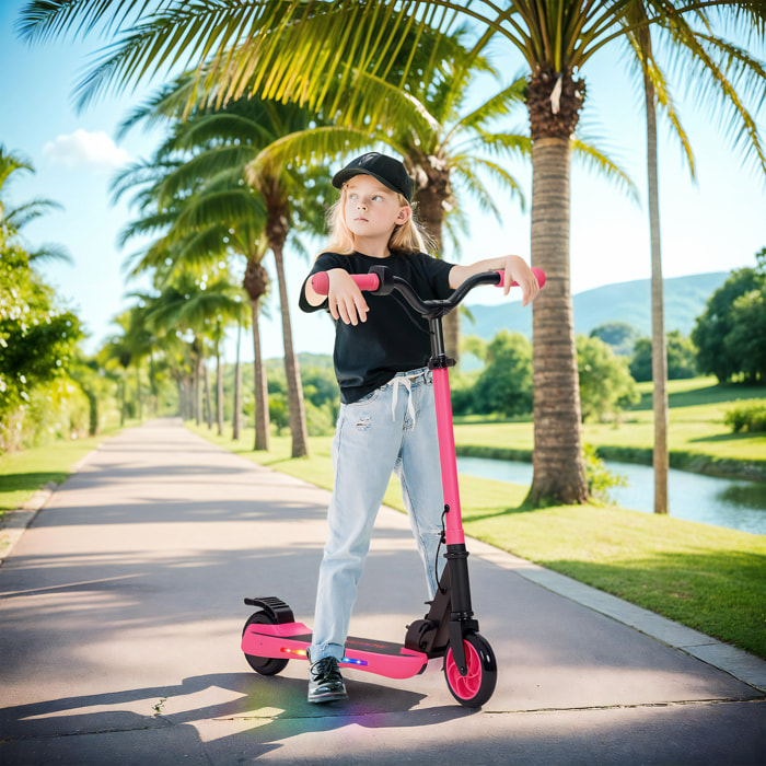 Patinete Eléctrico Plegable MAX 10 KM/H Patín Eléctrico de +6 Años Motor 120 W Autonomía 6 KM Ruedas de 5" - 5,5" Freno Posterior Altura Ajustable Luces LED y Marco de Aluminio Rosa