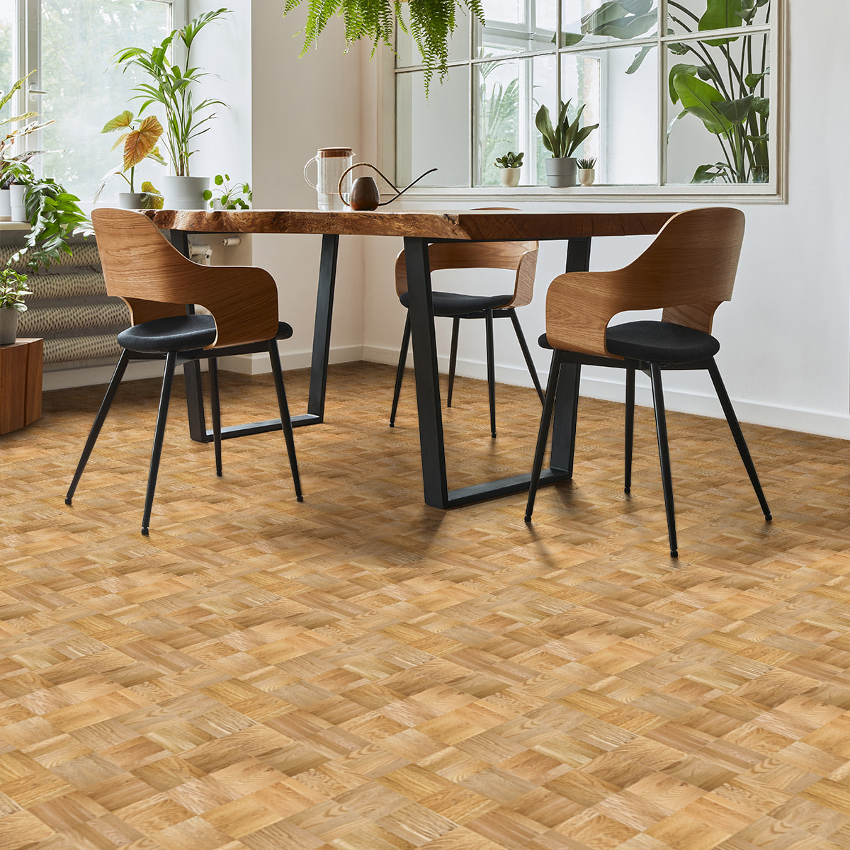 Revêtement sticker sol - PARQUET BOIS MOSAÏQUE - Rouleau adhésif Protection Anti-dérapant