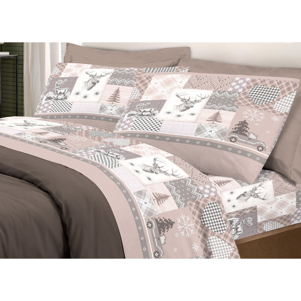 Completo Lenzuola in 100% Cotone Made In Italy Alpi Beige