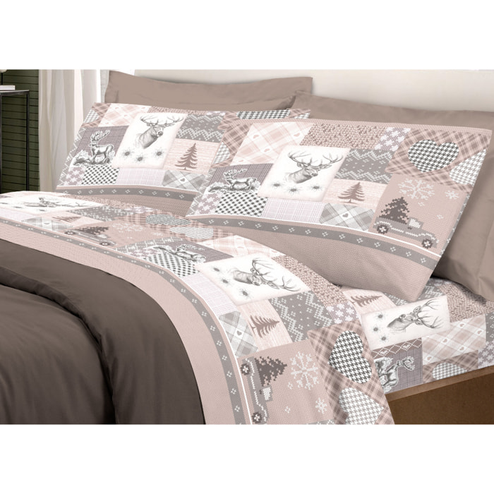 Completo Lenzuola in 100% Cotone Made In Italy Alpi Beige