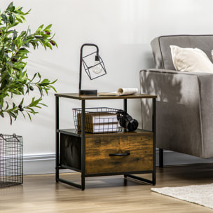 Mesita de Noche con 1 Cajón de Tela Plegable y Estante Abierto 45x40x50,5 cm