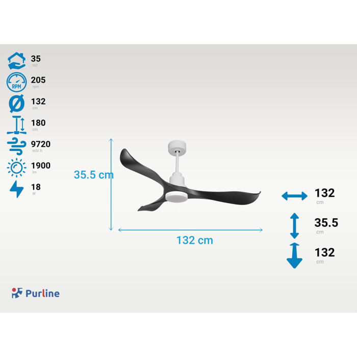 Ventilateur de plafond Réversible  Thermostat Dimmable Wifi Moteur à courant continu Toits en pente Télécommande Lumière à trois tons Adaptateur 2/3 Lames