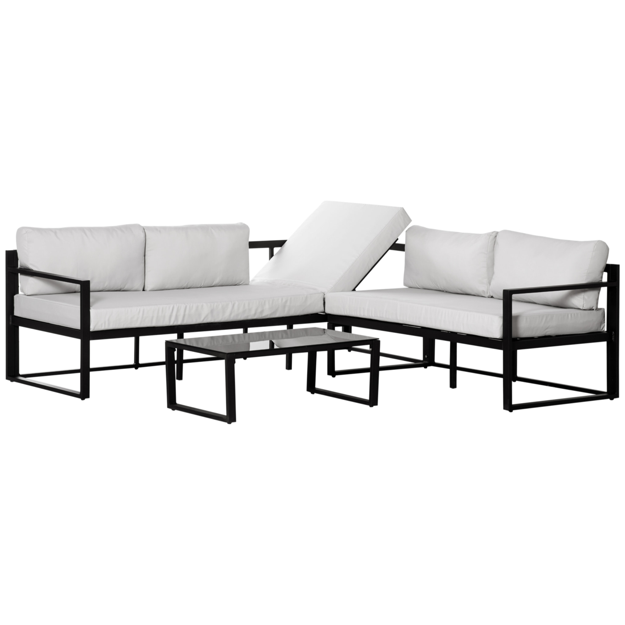 Conjunto de Muebles de Jardín 3 Piezas Mesa de Vidrio y Sofás 212x70x64 cm Negro